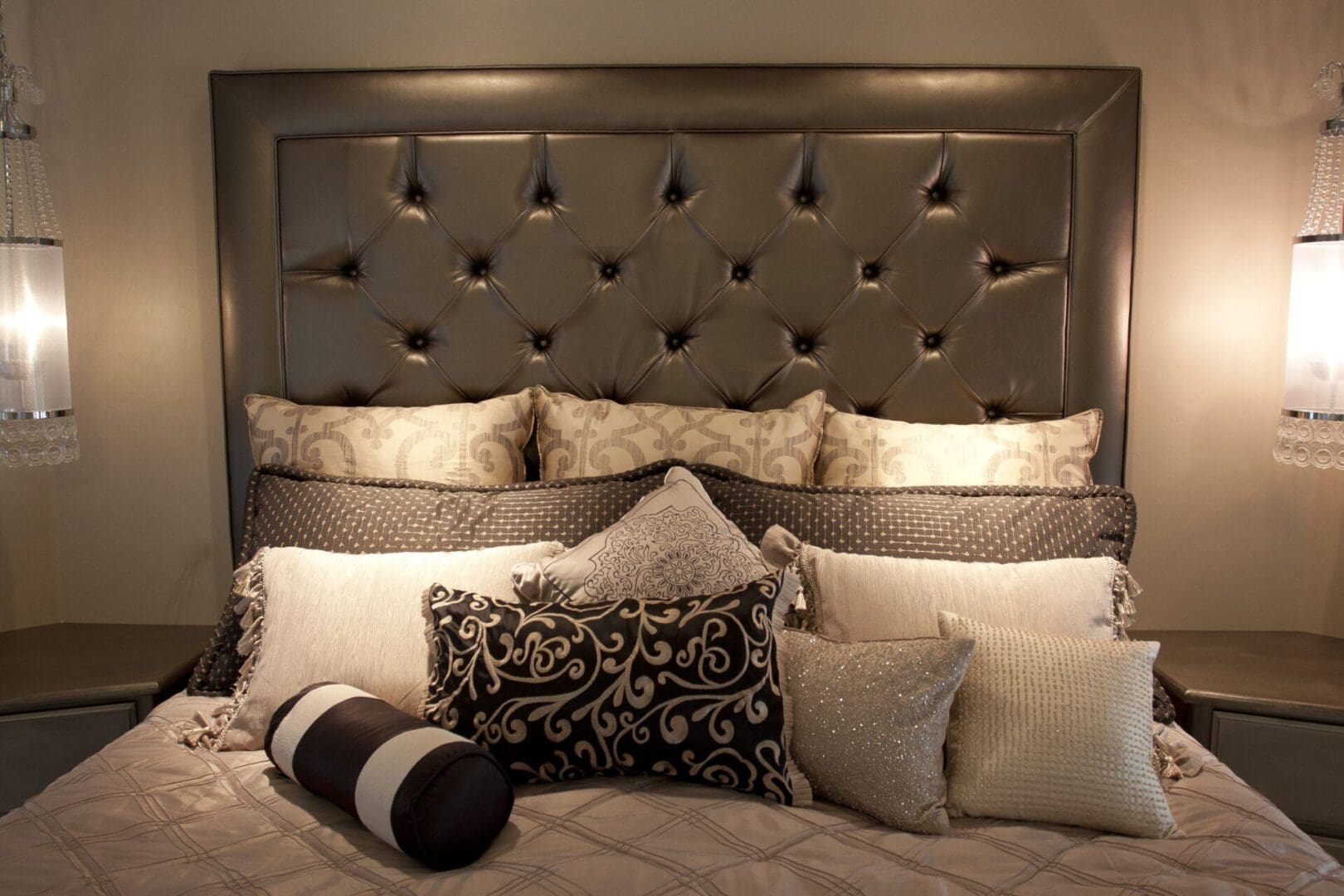 A bed with pillows and a headboard